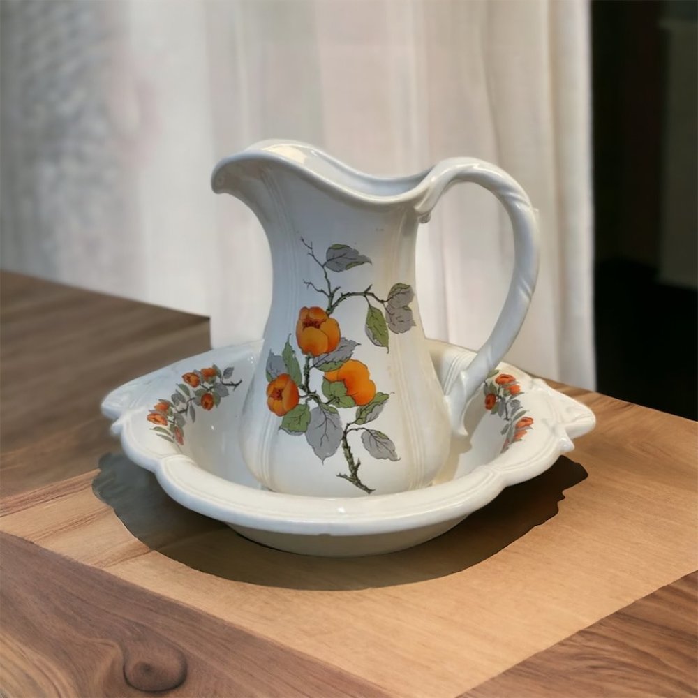 Royal Haeger Pitcher &’Bowl Poppies 10" Tall Floral